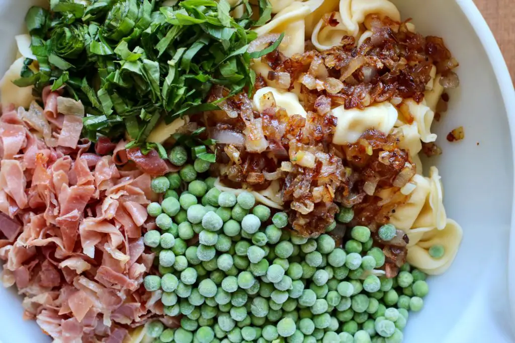 Tortellini Pasta Salad with Prosciutto, Shallots, and Peas | Serving Tonight